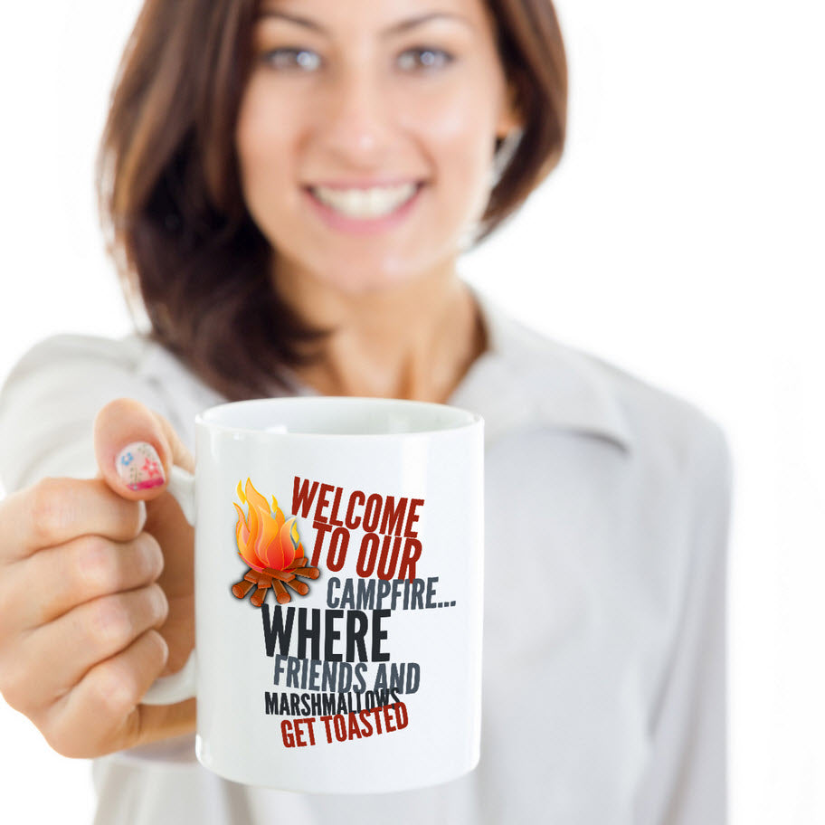 Camping Coffee Mug - Ceramic Campers Gift Idea - "Welcome To Our Campfire"