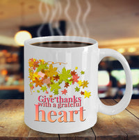 Load image into Gallery viewer, Thanksgiving Coffee Mug - Autumn Leaf Mug - Grateful Mug - &quot;Give Thanks With A Grateful Heart&quot;
