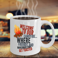 Camping Coffee Mug - Ceramic Campers Gift Idea - "Welcome To Our Campfire"