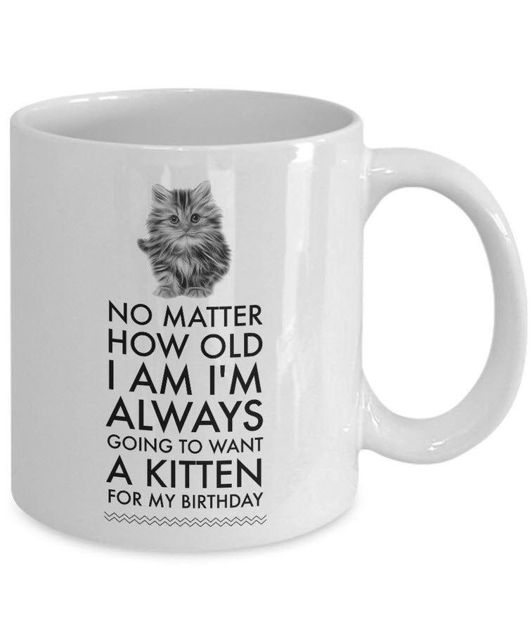 Cat Lover Coffee Mug - Cat Lover Gifts For Women And Men - Kitten Mug - "No Matter How Old I Am"