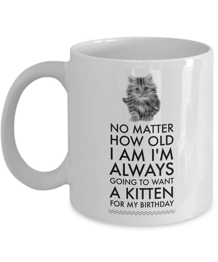 Cat Lover Coffee Mug - Cat Lover Gifts For Women And Men - Kitten Mug - "No Matter How Old I Am"