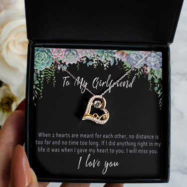 To My Girlfriend Necklace For Birthday, Anniversary, Valentines, Christmas. Long Distance Relationship Gift For Girlfriend. Love Notes - When 2 Hearts Are Meant For Each Other