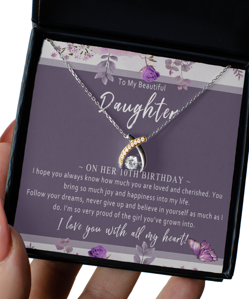 To My Daughter Necklace On 10th Birthday From Mom, Dad. Gift For Girl 10th Birthday. Daughter 10th Birthday Card. Gift For Daughter - I Hope You Always Know How Much