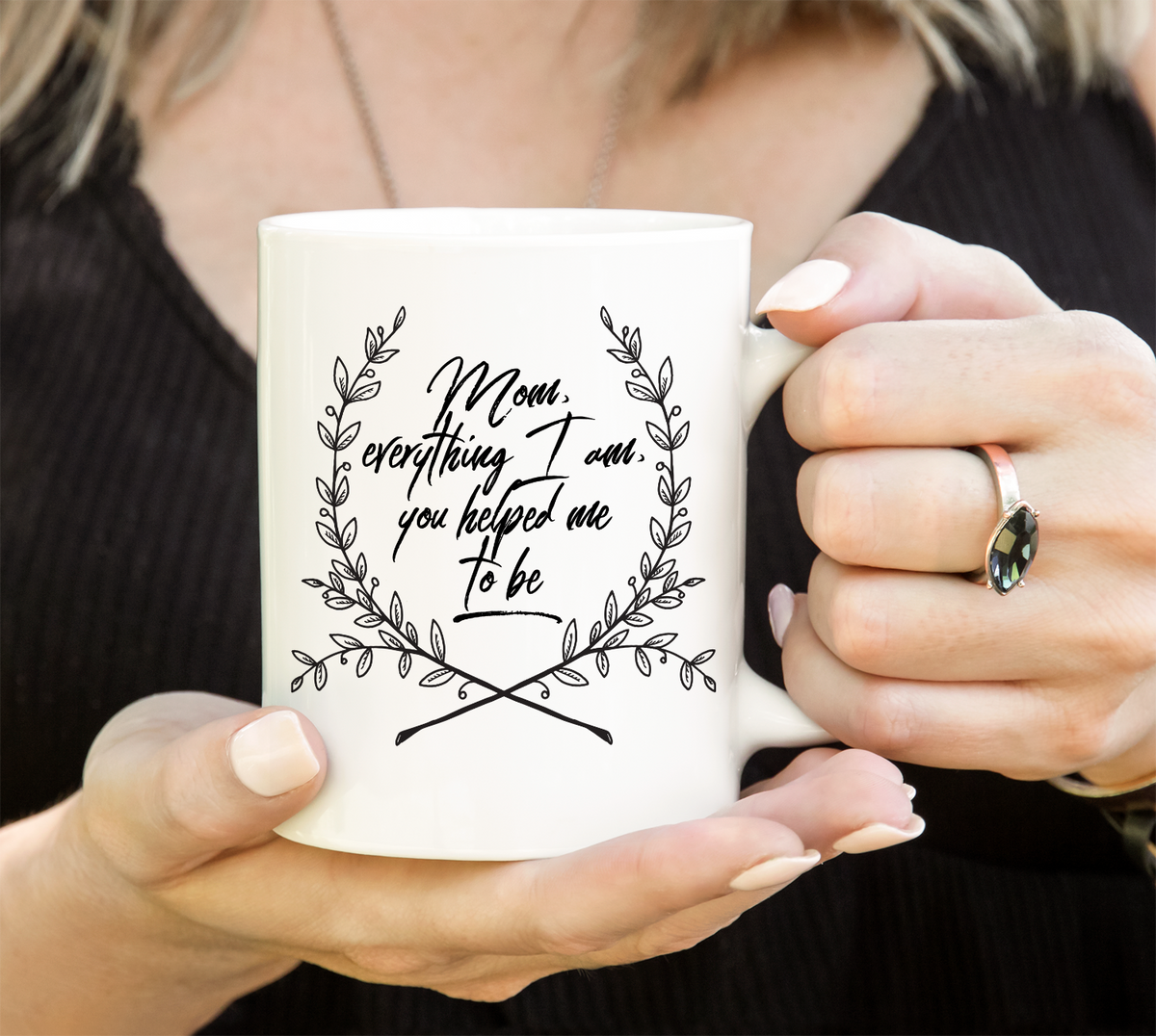 Moms Mug - Gift For Moms - Mothers Day Gift - White 11 oz Ceramic Mug - "Mom Everything I Am"