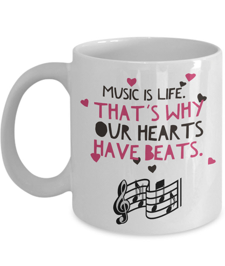 Music Coffee Mug - Music Lover Gift - Music Teacher Gift - Music Notes Mug - "Music Is Life"