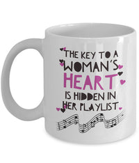 Load image into Gallery viewer, Music Coffee Mug - Music Lover Gift - Music Teacher Music Notes Mug - &quot;The Key To A Woman&#39;s Heart&quot;
