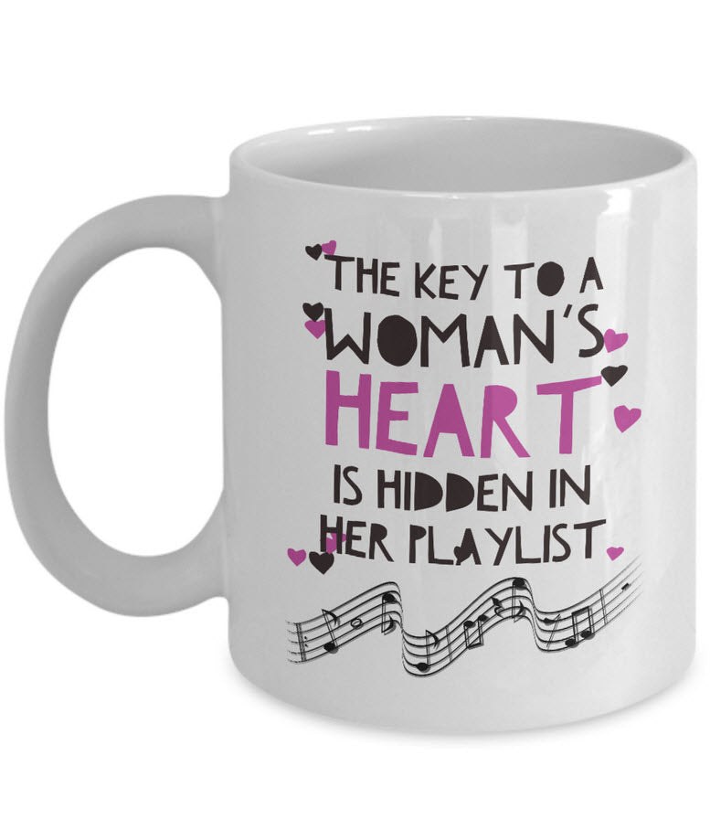 Music Coffee Mug - Music Lover Gift - Music Teacher Music Notes Mug - "The Key To A Woman's Heart"