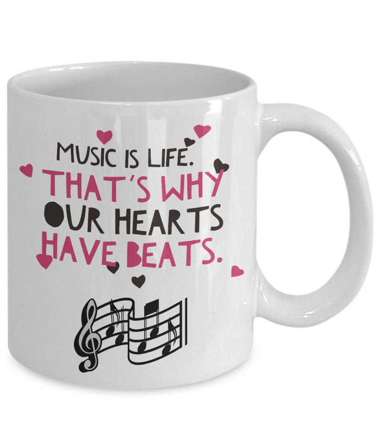 Music Coffee Mug - Music Lover Gift - Music Teacher Gift - Music Notes Mug - "Music Is Life"