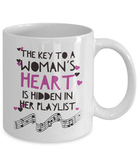 Load image into Gallery viewer, Music Coffee Mug - Music Lover Gift - Music Teacher Music Notes Mug - &quot;The Key To A Woman&#39;s Heart&quot;

