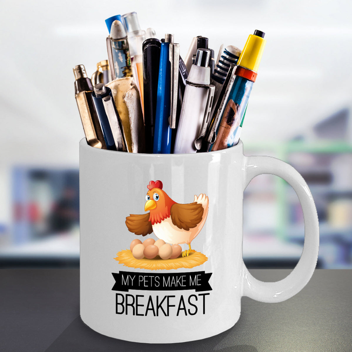 Chicken Coffee Mug - Chicken Lovers Gift - Chicken Owners Gift - "My Pets Make Me Breakfast"