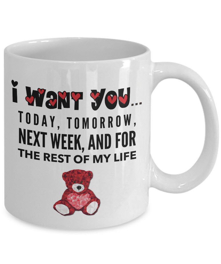 Valentines Day Coffee Mug - Love Mug - Anniversary Gift Husband Wife Gift -"I Want You Today"