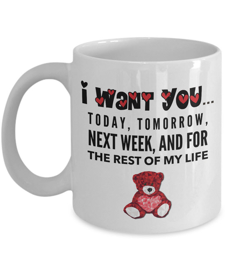 Valentines Day Coffee Mug - Love Mug - Anniversary Gift Husband Wife Gift -"I Want You Today"